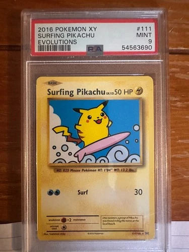 2016 Pokemon XY Evolutions Surfing Pikachu #111/108 Secret Rare PSA 9 MINT