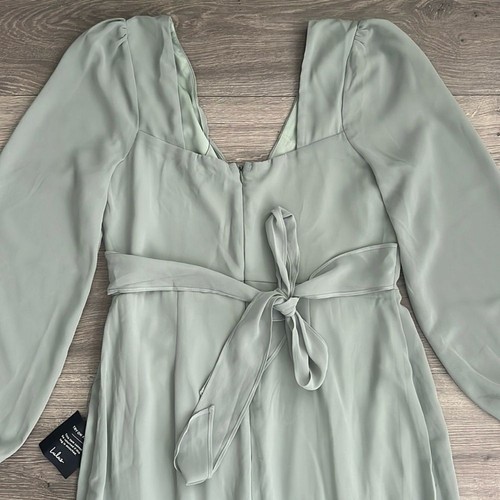 Lulus Tier Elegance Tiered Maxi Dress Large Sage Green Chiffon Long Sleeve *FLAW - Picture 9 of 12