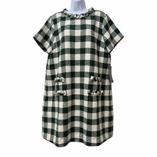 Tuckernuck Womens Tweed Jackie Shift Mini Dress Size XXL Moss Green Gingham NWT
