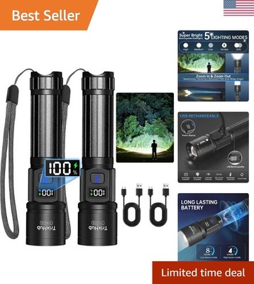 Rechargeable Flashlights 2 Pack, Super Bright High Lumens Flash Light, 5 Mode...