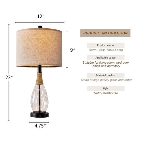 23" USB A+C Table Lamp for Bedroom Living Room Modern Bedside Lamps Retro Far... - Picture 8 of 9