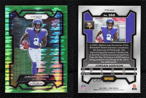 Panini Prizm Rookies 2023 verde neón Pulsar Jordan Addison #368 Rookie RC 0g4t - Imagen 3 de 3