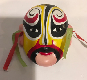 Vintage Chinese Hand Painted Kabuki Mini Opera Mask 4" Wall Decor