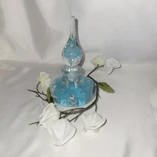 Vtg St. Clair Art Glass Perfume Bottle W/Blue Flowers + Controlled Bubbles 6"H 