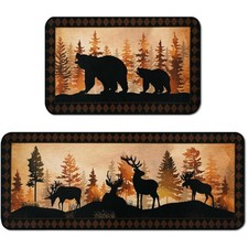 Durable Non-Slip Bear Kitchen Rugs - Set of 2 Washable Deer Mats for Home Decor