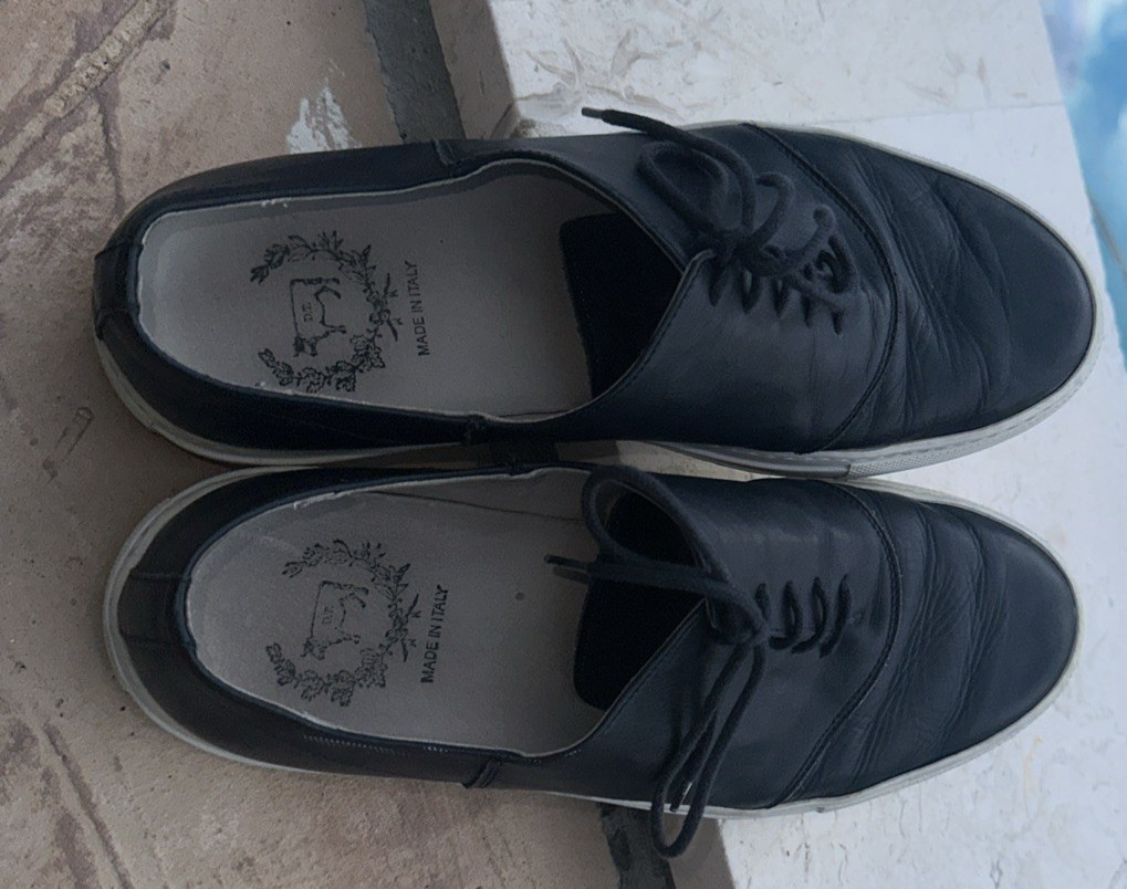 Del Toro Blue Leather Rubber Sole Lace Up Low Top Sneakers Sz 9 Made In Italy