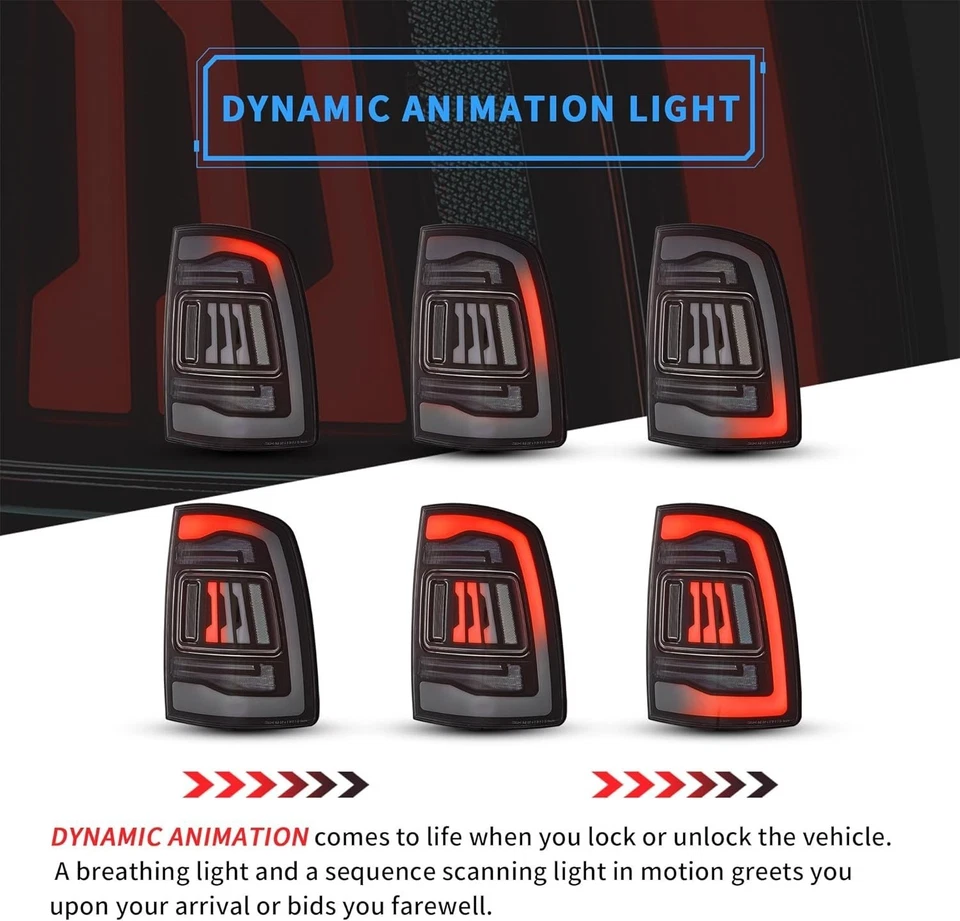 For 2009-2018 Dodge Ram 1500 2500 3500 LED Tail Lights Clear w/ Animation Pair - Image 4 of 4