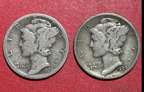 1928D & 1929D US Mercury SILVER Dimes! Set of 2 with Mint Marks! Old US Coins!