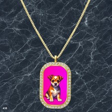 Gorgeous Cute Dog Puppy Pendant Necklace Printed Design Modern Gold Tone Epic