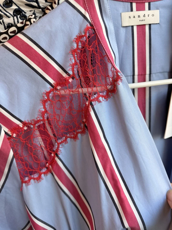Vestido Sandro envuelto en encaje a rayas R20102E talla 36 Foto 4 de 4