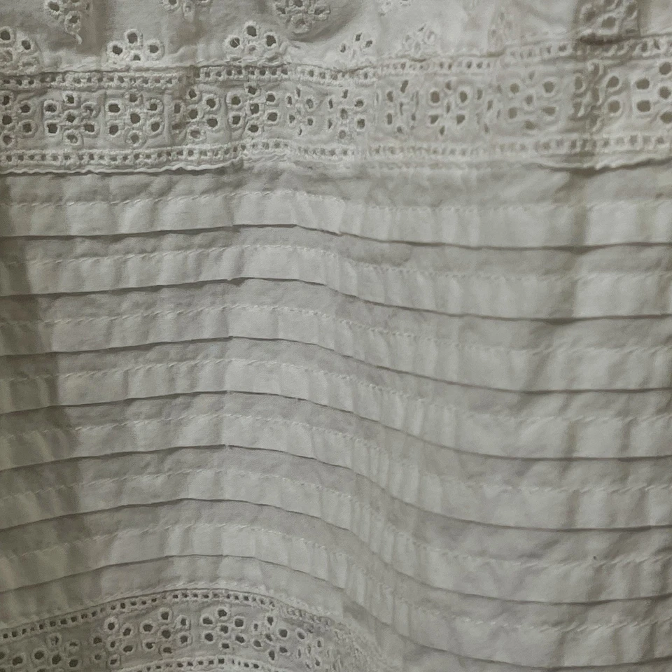 ROXY Vintage Y2K White Babydoll Eyelet Top Smocked Lined Surfer Beach Size L - Image 4 of 4