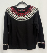Talbots Black Fair Isle Lambswool Nylon Sweater Classic Cozy Womens Sz M Petite
