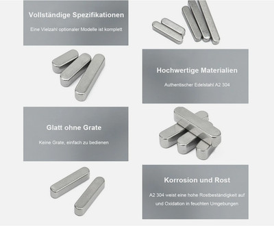 Achskeile Edelstahl A2 A-Typ Passfeder 3mm-10mm-16mm Breite Federkeile Paßfeder