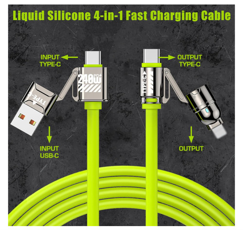 Flüssigsilikon 4-in-1 Schnell Ladekabel mit L/Typ C/USB für iPhone - Bild 4 von 12