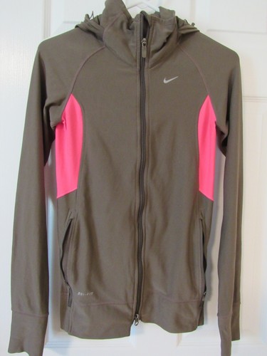 Nike Dri-Fit Jacke Full-Zip Running grau & pink Gr. XS Daumenloch, mit Kapuze - Bild 3 von 12