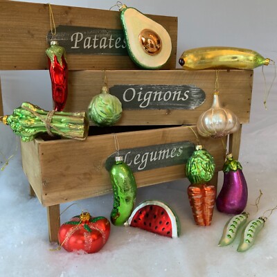 Lustige bemalte Glas Obst & Gemüse hängende Dekoration Gisela Graham Weihnachten