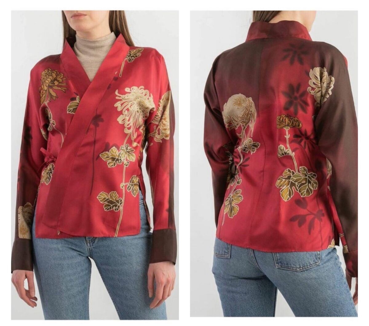 GUCCI Tom Ford Era Floral Printed Kimono Tunic Tie-Waist Top