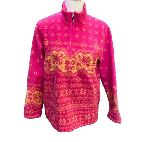 Coldwater Creek Women's Pink & Yellow Quarter Zip Fleece Pullover Jacket Size L