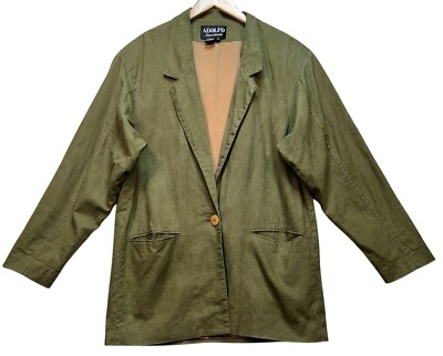 Adolfo International Mens Linen Blend Blazer Size M Olive Faded Creased Green
