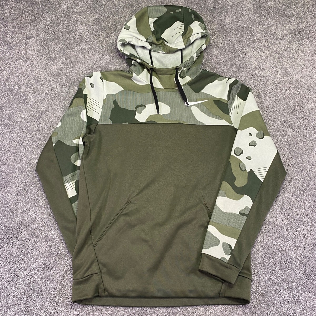 Nike Fleece Hoodie Men's Small Green Camo Pullover Sweatshirt Dri Fit BV2740