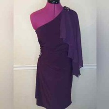 Women  s Purple Formal Dress   Pre-Owned Evening Gown with Sheer  Sparkle Detail