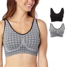 Rhonda Shear 2pack Seamless Jacquard Ahh Bra with Removable Pads, GEOBLK, Medium