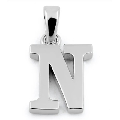 Block Letter Initial N Pendant Necklace Solid 925 Sterling Silver