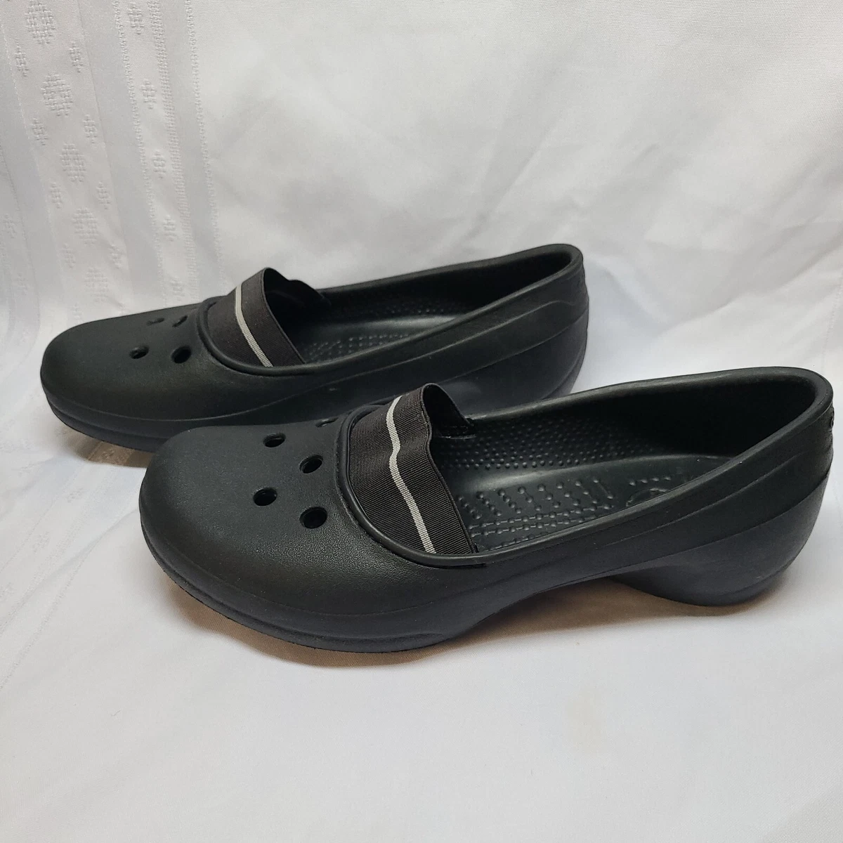 Crocs Flats Black Womens Wide Slip Shoes Elastic Band Rubber | eBay