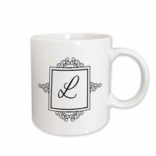 3dRose Initial letter L personal monogrammed fancy black and white typography el