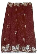 Maroon Vintage Dupatta Georgette Embroidered Yellow Long Stole Wrap scarf Hijab