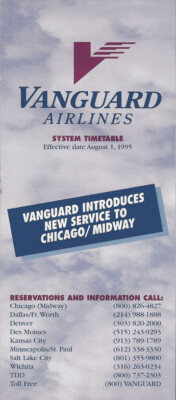 Vanguard Airlines system timetable 8/1/95 [0123] Buy 4+ save 50%