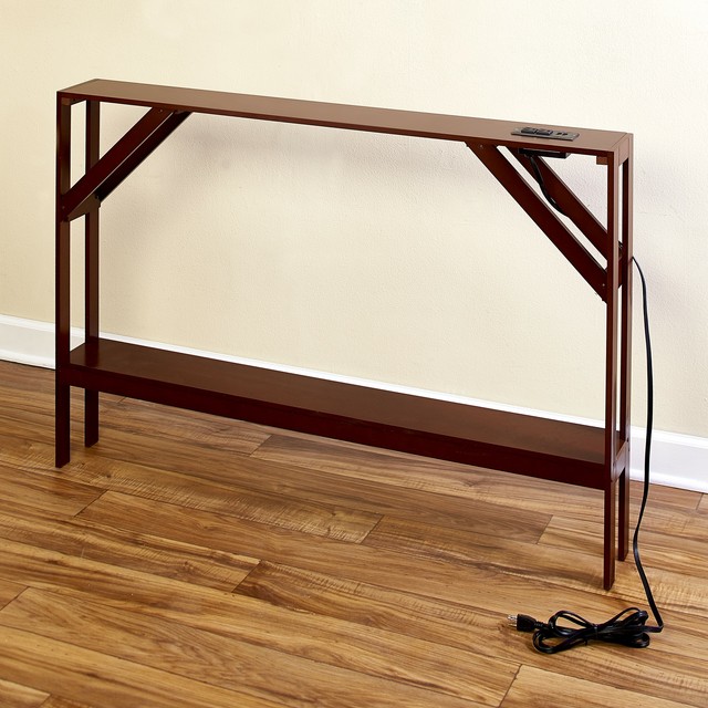 Skinny Sofa Table With Outlet For Phones And Laptops Modern Skinny Sofa Table With Outlet For
