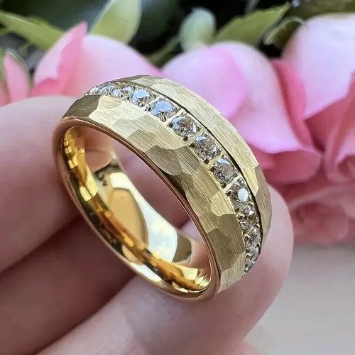 14K Yellow Gold Plated 1.50CT Round Lab Created Diamond Men's Wedding Band Ring
