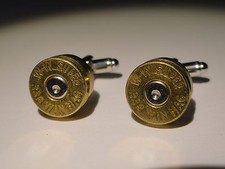 338 Win Mag Cufflinks -- Ammo Ammunition Brass Bullet Caliber Super Magnum
