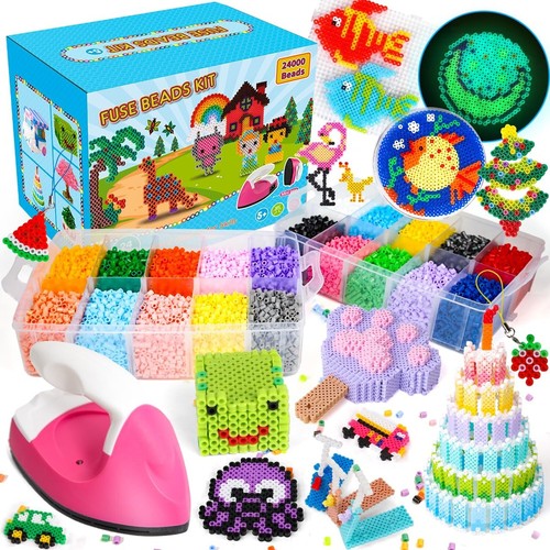 Meland Fuse Beads with Mini Iron 24,000pcs Beads for Crafts for Girls