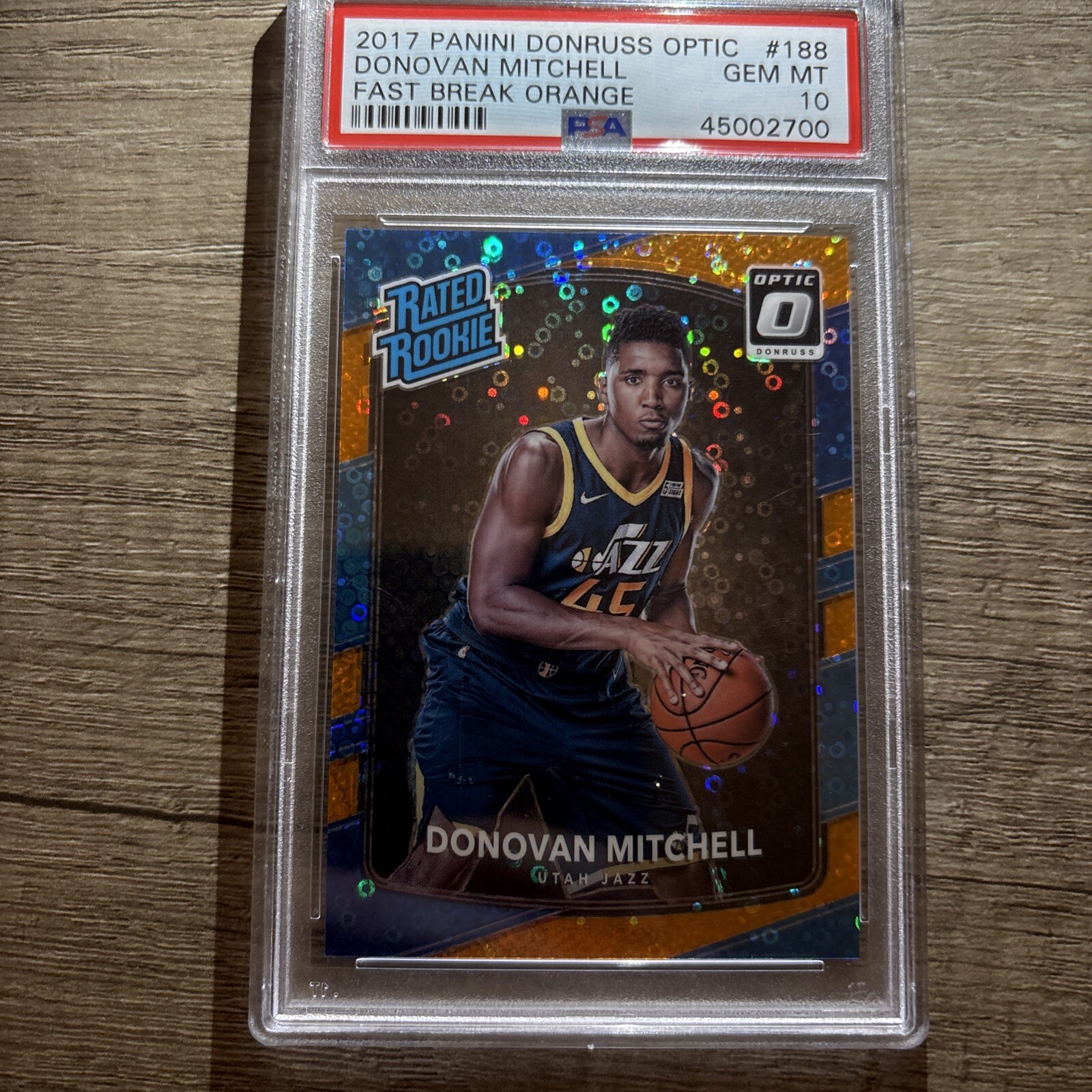 Donovan Mitchell 2017 Donruss Optic Fast Break Orange RC Card #188 /193 PSA10