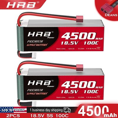HRB 2pcs 5S 18.5V 4500mAh 100C LiPo Battery Deans for RC Helicopter Drone Truck