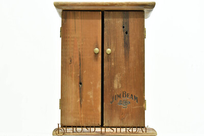 JIM BEAM 1L BOTTLE & CUP SMALL WOODEN WHISKEY DISPLAY CABINET - VINTAGE - RARE
