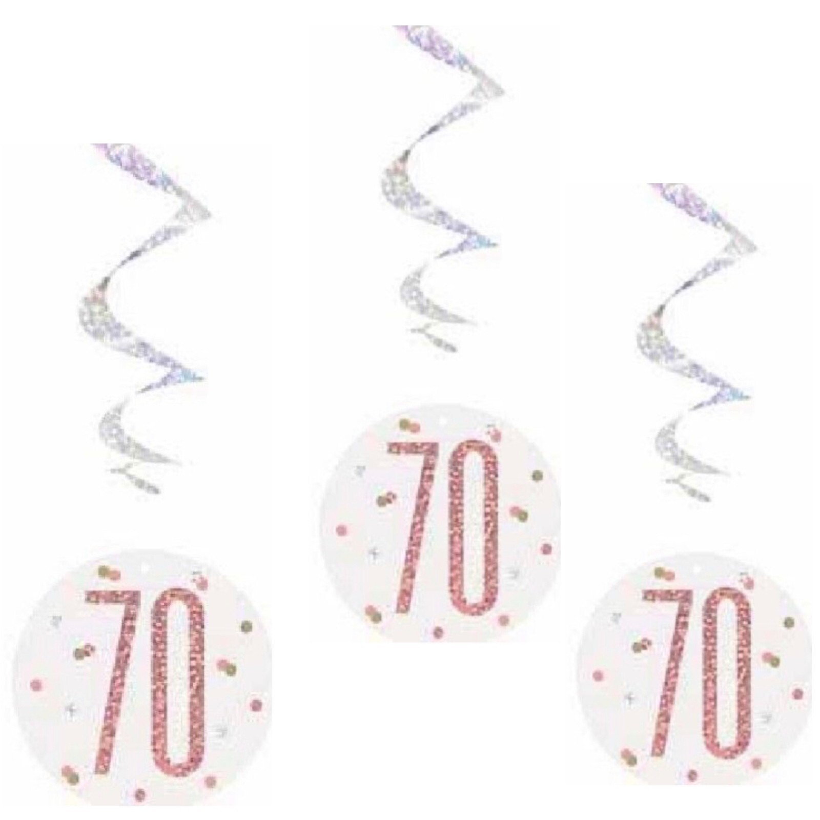 Wimpelkette 'Sparkling Rosegold' Für 70. Geburtstag | 3,9 M Lang, 11 Flaggen | Holografisches Design, Einseitig Bedruckt