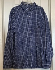 Chaps Long Sleeve Button Up Shirt Mens XXL Blue & White Small Plaid