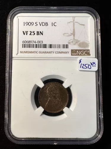 1909 S VDB WHEAT CENT NGC VF 25 BN