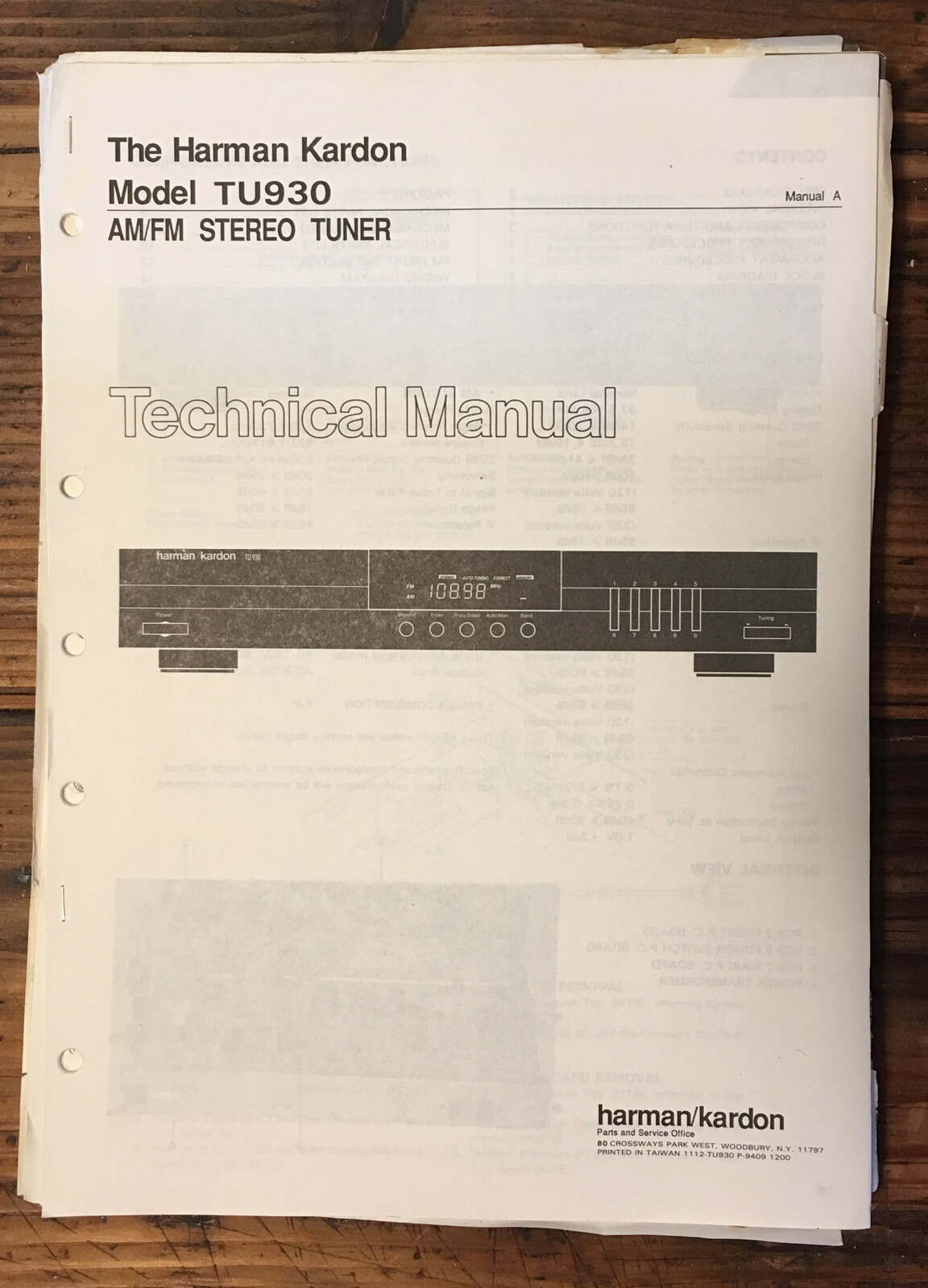 Harman Kardon HK TU930 TU-930 Tuner Service Manual *Original*