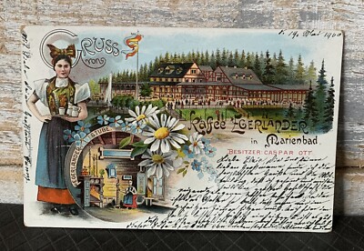 TSCHECHIEN Postkarte Gruß aus KAFFEE EGERLANDER in MARIENBAD Pmk 1900