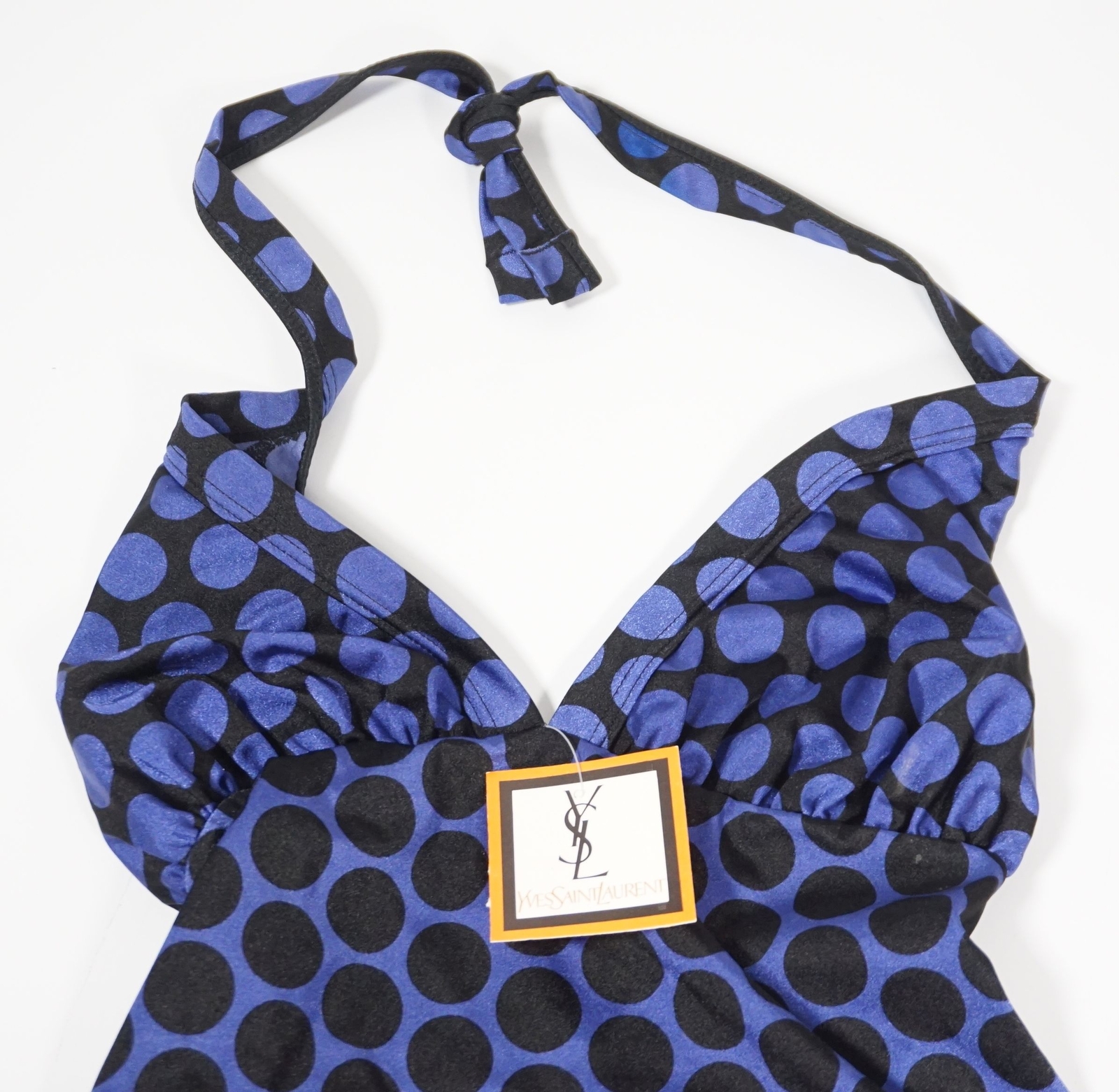 Costume da bagno vintage stile anni 70 Yves Saint Laurent viola nero a punte vita 46