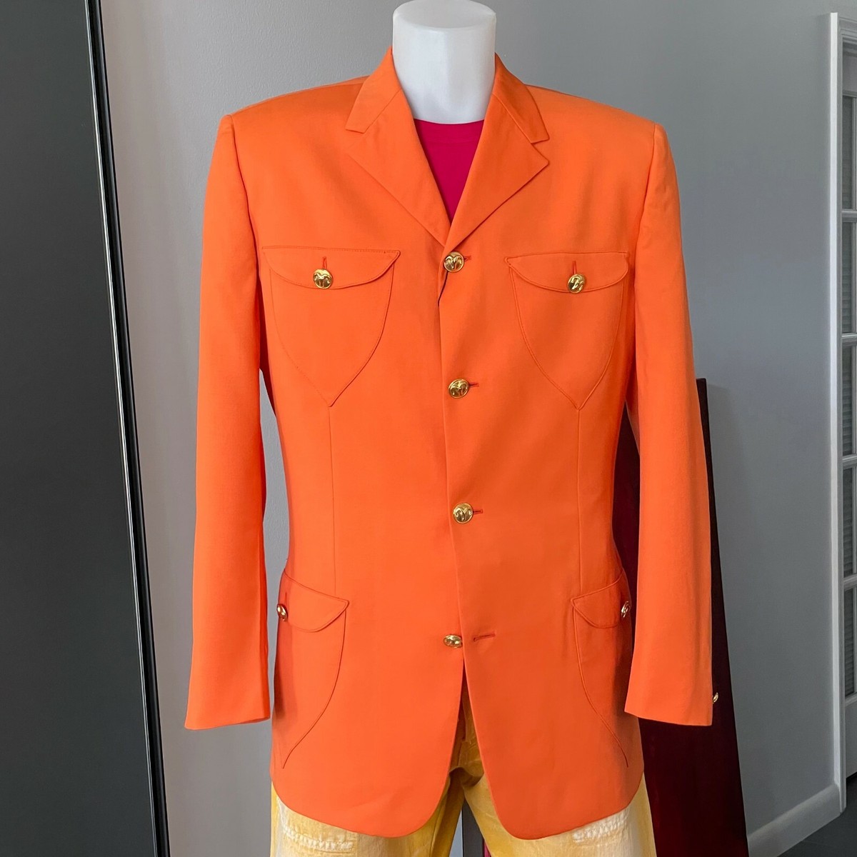 GIANNI VERSACE ISTANTE orange wool 4 button blazer w/ 4 pockets