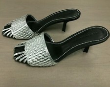 Sigerson Morrison SM JARA Mule Sandal Heels Silver, 6.5 Med
