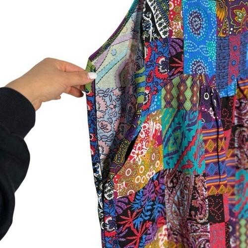 Boho Patchwork Floral Paisley Wide Leg Overall Jumpsuit Size XL Gypsy Colorful - Bild 8 von 13