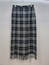 Vintage Requirements Womens Black Cream Plaid Skirt Long Fringe Sz 12 Goth