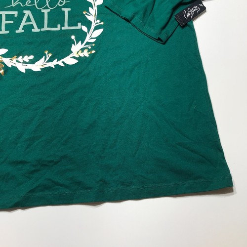 City Streets T-Shirt Womens Size 1X Plus "Hello Fall" V-Neck Green Long Sleeve - Picture 6 of 11