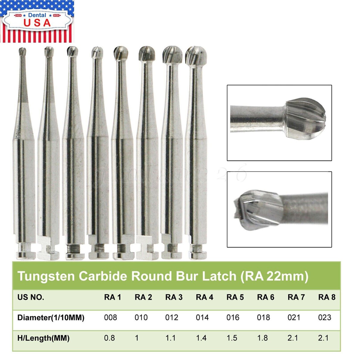 Burr Dental Carbide Bur Latch RA 1 2 3 4 5 6 7 8 Round LA Contra